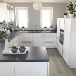 Gray Kitchen With White Apron Interior