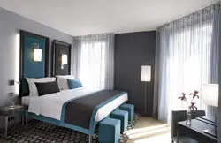 Коричнево голубая спальня дизайн