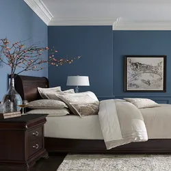 Коричнево голубая спальня дизайн