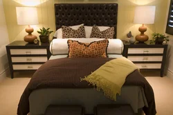 What colors goes with brown in a bedroom interior photo