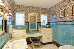 Синяя стена в интерьере ванной