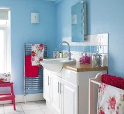 Blue wall in the bathroom interior