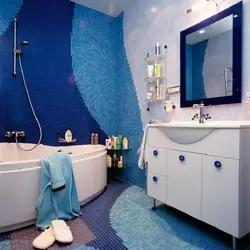 Blue wall in the bathroom interior