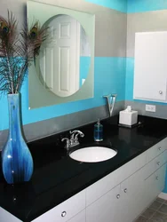 Blue wall in the bathroom interior