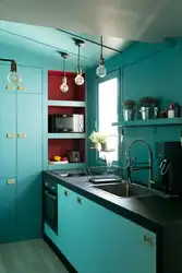 Blue-green kitchen in the interior