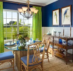 Blue-green kitchen in the interior