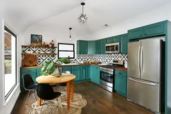 Blue-Green Kitchen In The Interior