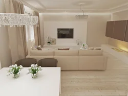 Beige interior kitchen living room photo