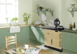 Green kitchens with beige interior photo