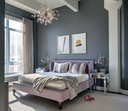 Gray wall in the bedroom interior combination