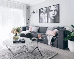 Living room design with gray furniture