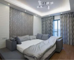 Ceiling curtains in the bedroom interior