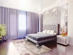 Ceiling curtains in the bedroom interior
