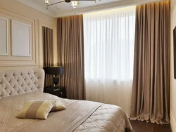 Ceiling curtains in the bedroom interior