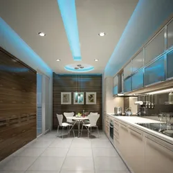 Stretch ceiling design in the kitchen 9 sq m