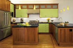 Combination of green with other colors in the kitchen interior