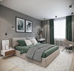 Gray beige color in the bedroom interior
