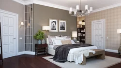 Gray beige color in the bedroom interior