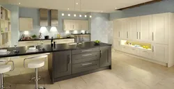Gray beige walls in the kitchen interior