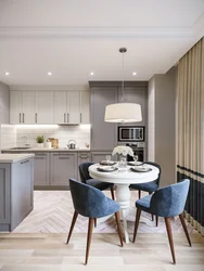 Gray beige walls in the kitchen interior