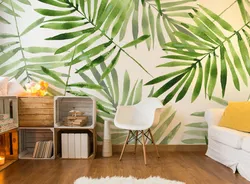 Palm leaves in the bedroom interior