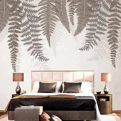 Листья пальмы в интерьере спальни