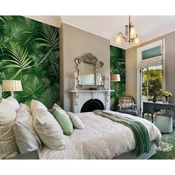 Palm leaves in the bedroom interior