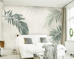 Листья пальмы в интерьере спальни