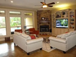 Corner fireplace in the apartment interior photo