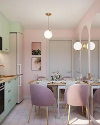 Powder-colored kitchen photos in the interior