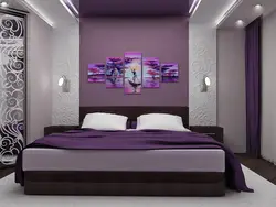 Combination of lilac color in the bedroom interior photo