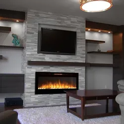 Built-in electric fireplace in the living room photo
