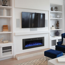 Built-in electric fireplace in the living room photo