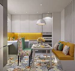 Design of a room with a kitchen in gray tones