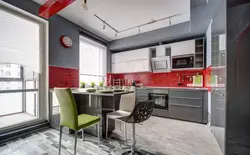 Design of a room with a kitchen in gray tones