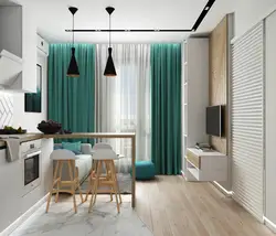 Дизайн комнаты с кухней в серых тонах
