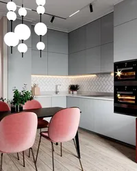 Design of a room with a kitchen in gray tones