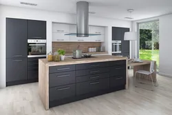 Wood And Gray Color In The Kitchen Interior