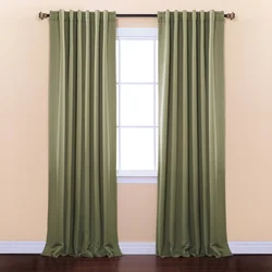 Olive curtains in the bedroom interior photo