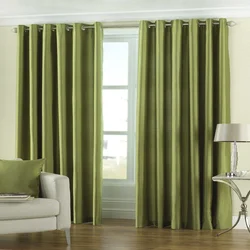 Olive curtains in the bedroom interior photo