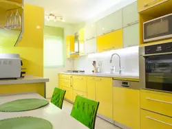 Kitchen interior with yellow wallpaper