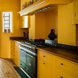 Kitchen Interior With Yellow Wallpaper