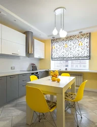 Kitchen interior with yellow wallpaper