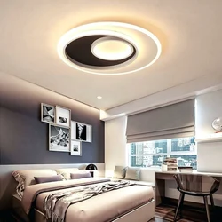 Modern lamps in the bedroom interior photo