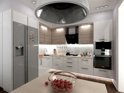 Дызайн кухні кутняй з халадзільнікам і тэлевізарам фота