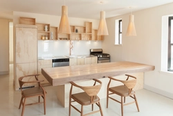 Wooden table design in the kitchen