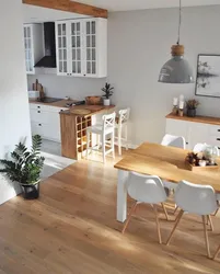 Wooden table design in the kitchen