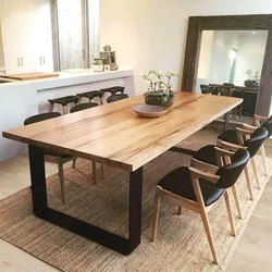 Wooden table design in the kitchen