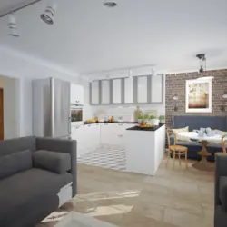 Kitchen with living room interior design peak