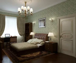 Коричневая классическая мебель в интерьере спальни